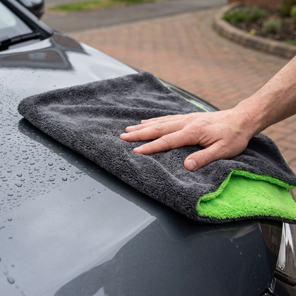 Car drying towel in use